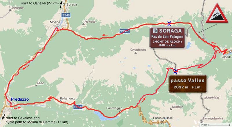 Map of Passo di Valles and Passo di San Pellegrino