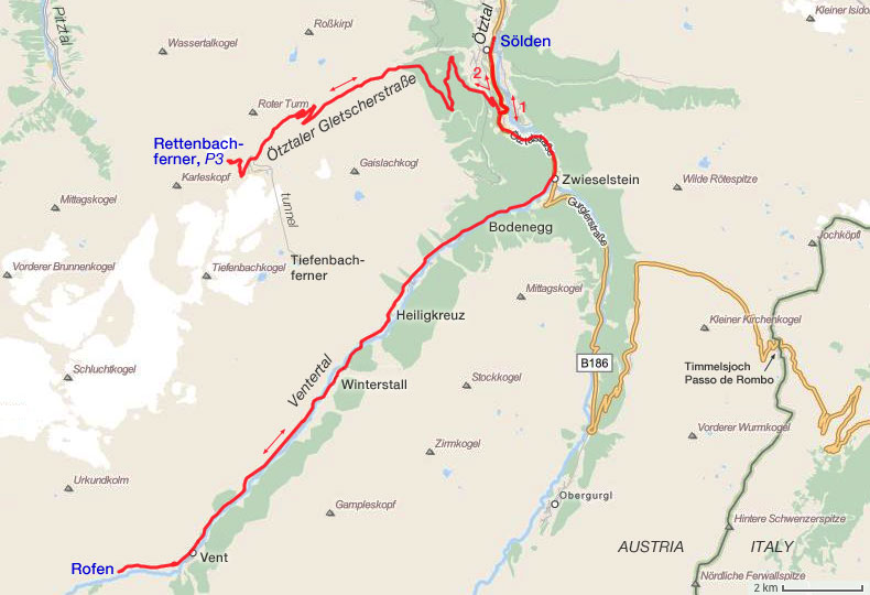 Map og Oetztaler Gletscherstrasse and Ventertal