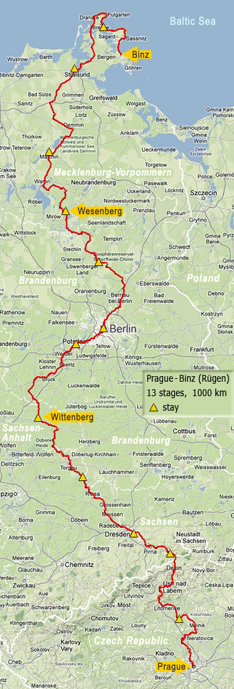 Bike route Prague - Binz, map
