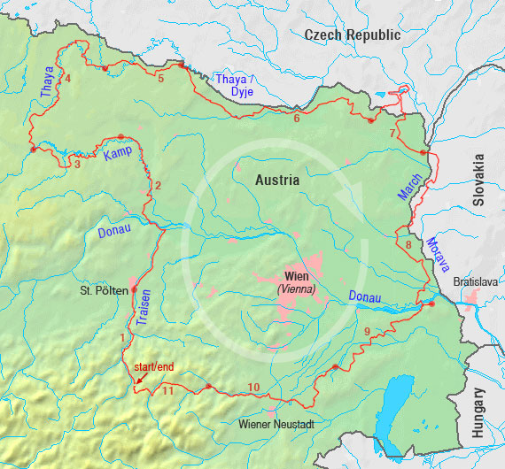 Overall map of tour around Vienna