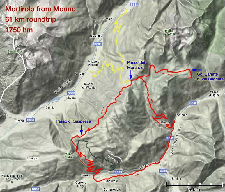 Map of Mortirolo, Carette and Guspessa
